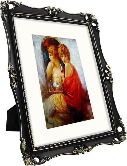 SIMON'S SHOP 11x14 Picture Frame with Mat for 8x10 Artwork, Vintage Poster Frames for Gallery Wall and Tabletop, Antique Style Black Gothic Photo Display