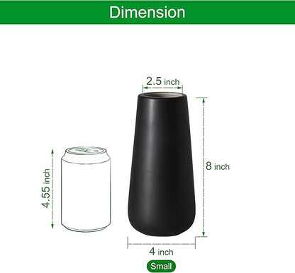 D'vine Dev 8 Inch Ceramic Flower Vase Matte Finishing, Minimalist Design for Home Décor, Bedroom, Living Room, Centerpieces, Office, Ebony Black, VS-XH-E-1