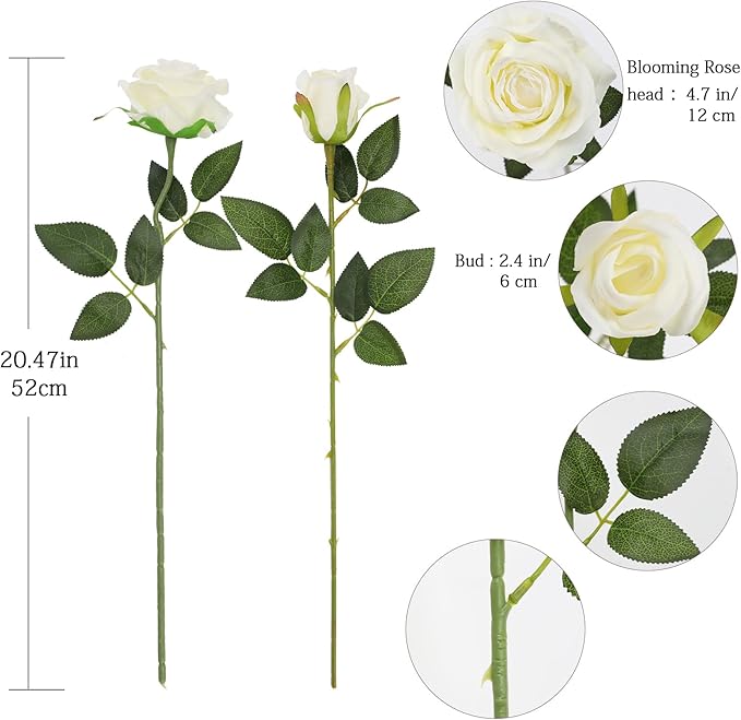 Tifuly White Roses Artificial Flowers - 12 pcs Realistic Long Stem Fake Roses Mashup Style Silk Roses for DIY Bouquets Wedding Centerpieces Arrangements Home Party Decor