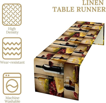 Red Wine Vintage Table Runner, Kitchen Dining Table Farmhouse Decoration for Home Party Decor 13x36 Inch