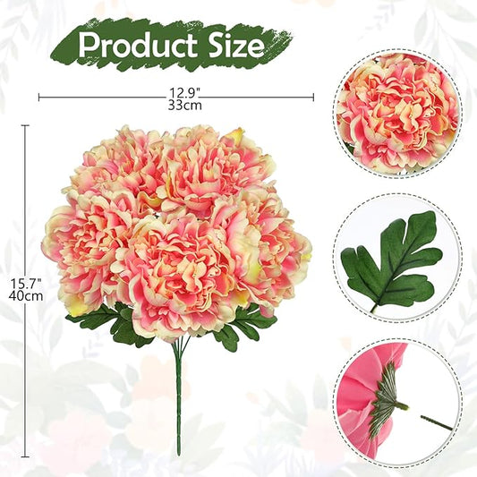 Briful Artificial Peony Flowers Bouquet 15.7" Faux Silk Peonies Floral Arrangement Fake Flower Stems for Home Office Wedding Party Table Vase Centerpiece Decor(Peach Pink)