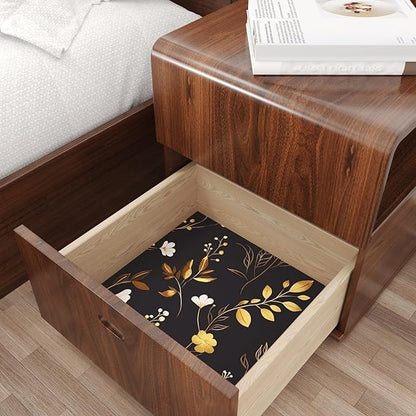 Black Floral Wallpaper Peel and Stick, Dark Gold Vintage Flower Contact Paper 17.5" x 393.7", Golden/White Botanical Wall Paper Self Adhesive Waterproof Removable for Room Cabinet Drawer Table Decor