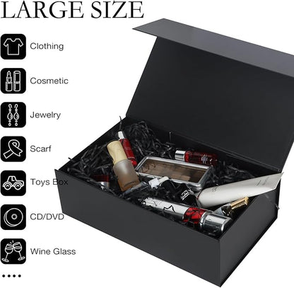 Black Gift Box with Magnetic Lids 13.8x8.3x4.4 in, Large Bridesmaid Groomsman Proposal Boxes, Rectangle Storage Box 5 Pack