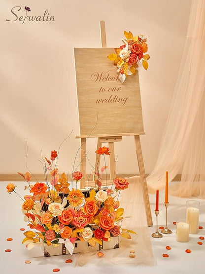 Serwalin Artificial Fall Flowers, Orange Silk Fake Flowers with Stems, Autumn Sunflower Faux Flowers for Wedding Bridal Baby Shower Party DIY Craft Home Cake Decoration