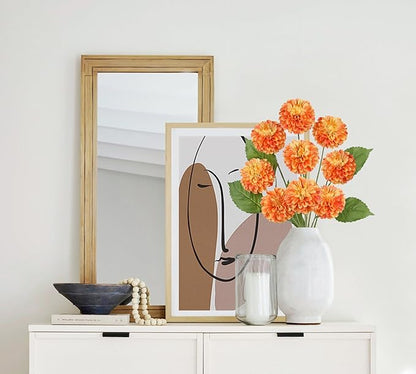 Hollyone 27.6" Orange Artificial Dahlia Flowers 3Pcs Fake Roses Bouquet Ball Dahlia Flower Arrangement Faux Pincushion Flower with 3 Heads Long Stem for Centerpiece Home Decor