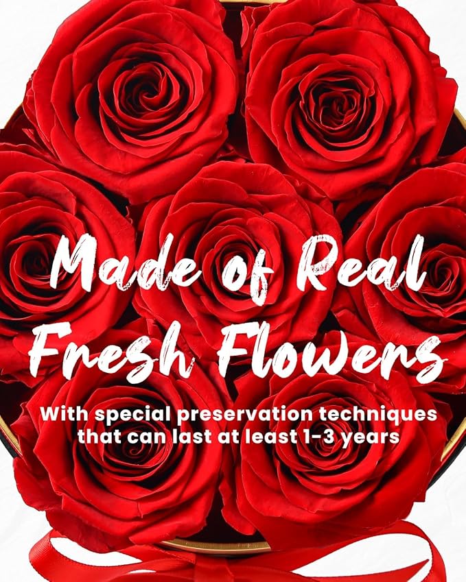 Forever Flowers Preserved Roses in a Box - 7 Preserved Flowers in a Box Last 2-3 Years, Rose Forever Birthday Flower Gifts for Women Her Wife Anniversary Mothers Rose Gift for Her