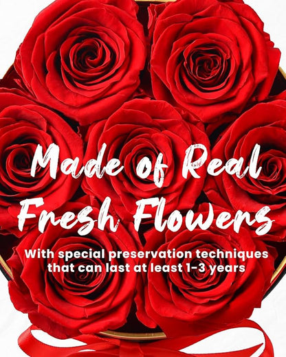 Forever Flowers Preserved Roses in a Box - 7 Preserved Flowers in a Box Last 2-3 Years, Rose Forever Birthday Flower Gifts for Women Her Wife Anniversary Mothers Rose Gift for Her