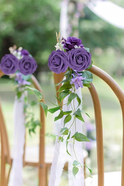 Purple Roses 50PCS Artificial Foam Flowers with Stems Fake Roses Real Looking Purple Flowers for Bridal Shower Centerpieces Wedding Bouquet Table Decorations for Party (Purple)