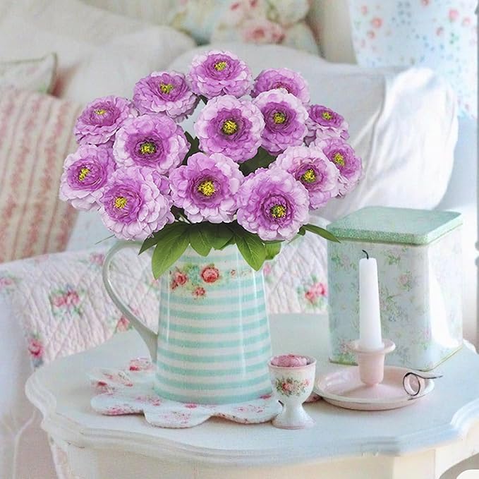 2 Pcs Artificial Flowers Spring Summer Outdoor Flowers Purple Zinnias Silk Flowers with Stems Zinnia Elegans Artificial Zinnias for Outdoors Floral Arrangements Table Centerpieces Wedding Decor