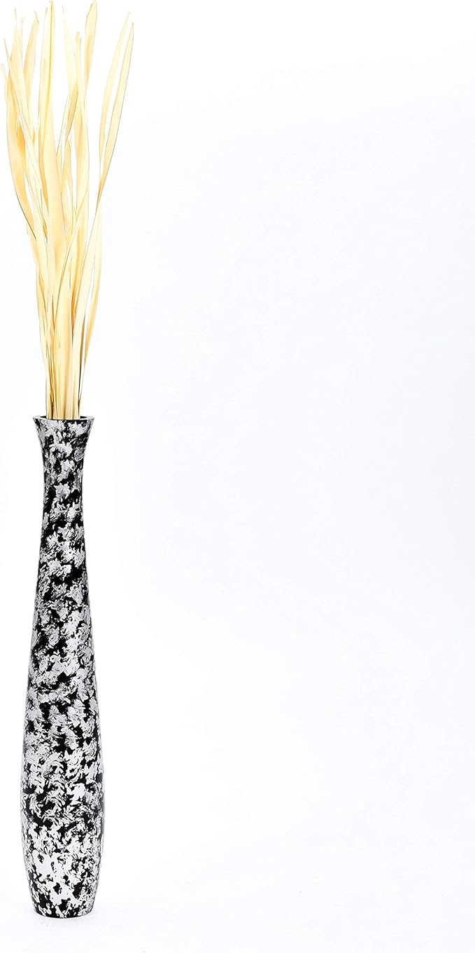 Leewadee Large Silver Home Decor Floor Vase - Wooden 26 inch Tall Farmhouse Decor Flower Holder for Fake Plant and Pampas Grass