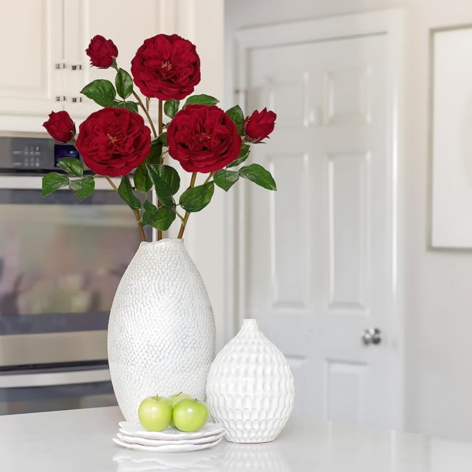 Real Touch Artificial Roses (Set of 3) – 23.6" Long Stem Red Garden Roses – Lifelike Faux Silk Flowers for Wedding Bouquets, Home Décor, Centerpieces & Floral Arrangements