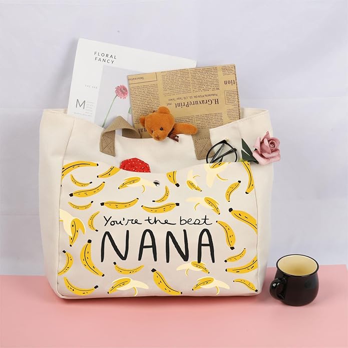 BLUPARK Nana Gift Nana Tote Bag Grandma Gift Nana Canvas Tote Bag Funny Nana Bag Bananas Theme Gift Grandma Shopping Bag