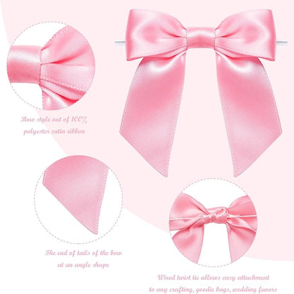 WRAPAHOLIC 30 Pcs 3" Pink Satin Ribbon Bows with Twist Tie - Pretied Premade Craft Bows for Christmas Party Crafts Treat Bags Gift Wrapping Wedding Baby Shower Birthday