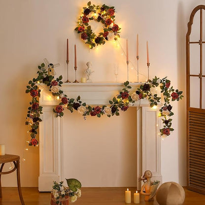 5FT Artificial Rose Flower Burgundy Fake Floral Garland for Wedding Ceremony Backdrop Arch Flowers Table Centerpieces Decorations