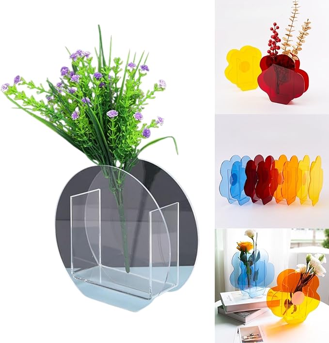 Clear Acrylic Round Vase Minimalist Transparent Design for Home Decor, Table, Office, or Wedding Display (Round Style)