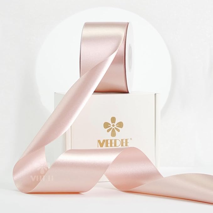 MEEDEE Rose Gold Satin Ribbon 2 Inch Rose Gold Ribbon Lux Double Faced Ribbons by 25 Yards Silk Satin Ribbons for Gift Wrapping, Wedding, Flower Bouquet, Holiday Decorating