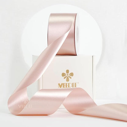 MEEDEE Rose Gold Satin Ribbon 2 Inch Rose Gold Ribbon Lux Double Faced Ribbons by 25 Yards Silk Satin Ribbons for Gift Wrapping, Wedding, Flower Bouquet, Holiday Decorating