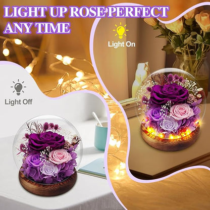 Preserved Rose Forever Flowers in Glass Dome Gifts for Women, Long-Lasting Real Flowers，Red Eternal Rose Birthday Gifts for Mom Valentines Day Anniversary for Wife Girlfriend