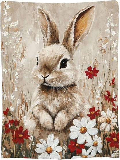 Farmhouse Rabbit Blanket Rustic Bunny Throw Blanket Country Soft Cozy Fleece Fuzzy Stuffed Plush Flannel Gifts for Girls Women Boys Kids Adults 60"X80"