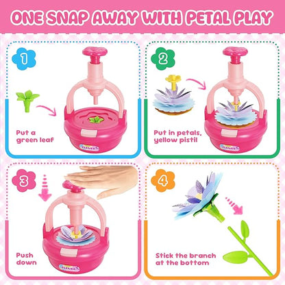 Einailvk Fabric Flower Bouquets Toys, DIY Flower Making Kit for Kids 3 4 5 6 7 8 9 10 11 12 Year Old Girl Birthday Christmas Gift, Art and Crafts Kit Toys for Girls 3-12 Year Old (Pink)