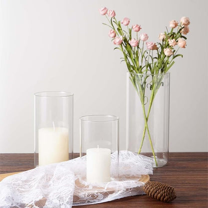 Hurricane Glass Candle Holder Clear Cylinder Vases, Pillar Candle Holders For Floating Candles Table Centerpiece Modern Glass Vases For Weeding Centerpieces Decoration Party Home Decor (2 Sets, S+M+L)