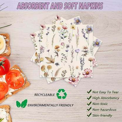 72Pcs Fall Wildflower Plates and Napkins, Floral Birthday Party Supplies Autumn Wildflower Paper Plates and Napkins Forks Tableware Decorations for Fall Picnic Tea Party Baby Shower Birthday, Serve 24
