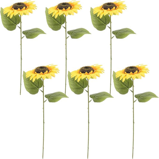 LOGOFUN 6PCS Realistic Sunflowers Artificial Flowers with Stems for Home Garden Decor Wedding Festival Party Arrangement