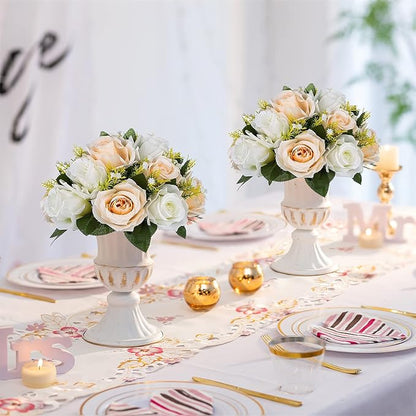 Sziqiqi Faux Silk Rose Flowers Artificial Flowers for Wedding Party Centerpiece Decorations Home Decorative Flowers, Champagne & White