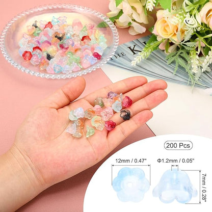 PATIKIL Glass Trumpet Flower Beads, 200 Pcs Gradient Flower Bead Charm for Jewelry Making DIY Craft, Bracelets, Earrings, Necklaces Decorations, Light Blue