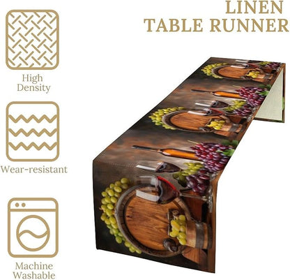 Red Wine Themed Retro Table Runner, Table Dresser Runner, Kitchen Dining Table Runners for Indoor Outdoor Holiday Decor 13x120 Inch
