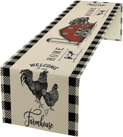 Rustic Farmhouse Table Runner Vintage Western Farm Red Barn Windmill Cabin Country Lodge Dinner Runner for Home Kitchen Dinner Table Party Decoration 13x90in