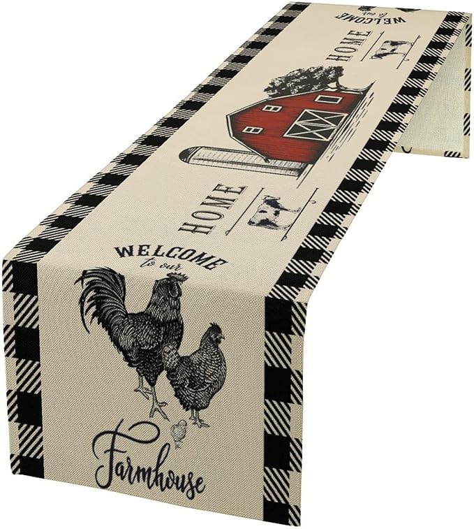 Rustic Farmhouse Table Runner Vintage Western Farm Red Barn Windmill Cabin Country Lodge Dinner Runner for Home Kitchen Dinner Table Party Decoration 13x120in