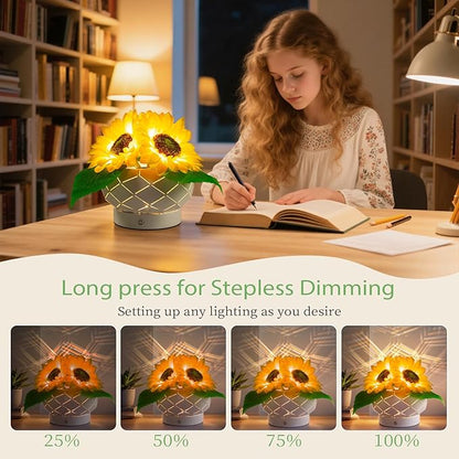 Cordless Sunflowers Table Lamp, Dimmable LED Touch Beside Lamp with Rechargeable Battery Operated, Small Night Light Lamps for Room Home Decor, Birthday Gift for Women Mom