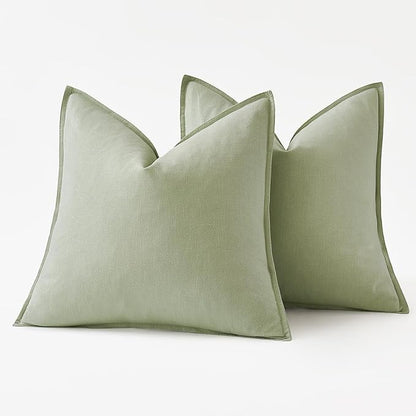 MIULEE Decorative Linen Pillow Covers 20x20 Inch Light Green Boho Farmhouse Neutral Couch Throw Pillows for Bed Pack of 2 Accent Modern Pillowcase Summer Sofa Livingroom Home Decor
