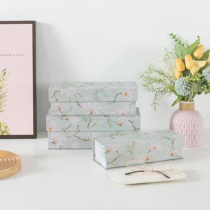 Soul & Lane Decorative Storage Boxes with Lids, Set of 3 Cardboard Boxes for Home Décor and Documents, Memory Organizers for Keepsakes with Magnetic Closure, Photo Storage, Ethereal Blossom