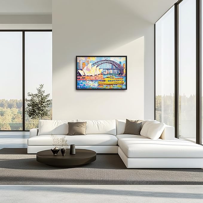 Extra Large Sydney Opera House Framed Wall Art for Living Room,Oversized Abstract Harbour Bridge Cityscape Pictures Wall Decor,Canvas Print Painting Modern Artwork Bedroom Office Bathroom 36L x 24W