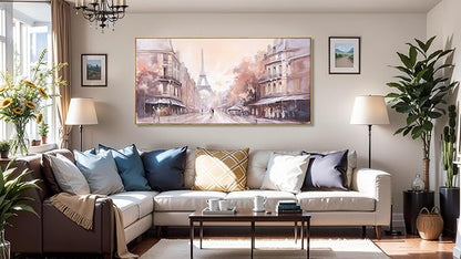 Wall Art Paris Paintings Modern Artwork for Couple Room - Landscape Canvas for Living Room, Bedroom, Office - Large Decor 24"x48" Framed
