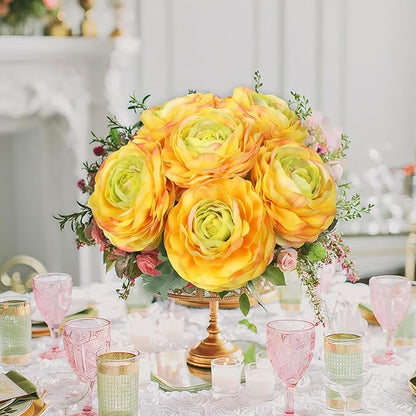 Real Touch Yellow Ranunculus Artificial Flowers 6PCS Artificial Peonies Faux Ranunculus with Stem for DIY Wedding Bouquet Party Table Home Decor(Yellow)