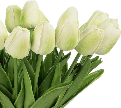 ENOVA FLORAL 20 Heads Real Touch Artificial Tulips Flowers Centerpieces for Dining Table Decorations, Wedding, Farmhouse Decor (Green)