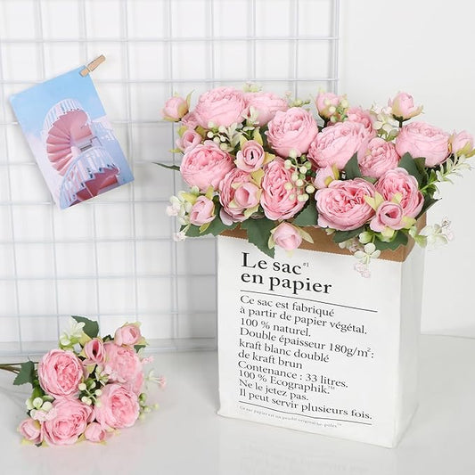 SOMYTING Artificial Peony Flower, Silk Peonies Bouquet Fake Flowers Faux Floral Arrangements Dining Table Centerpieces for Home Kitchen Bridal Wedding Party Decor (Light Pink, 2PCS)