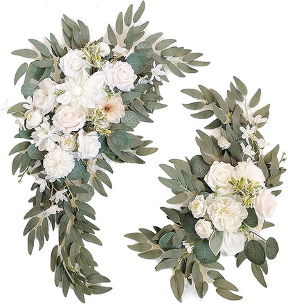 Wedding Arch Faux Flowers Set of 2 Greenery Garland for Wedding Decor Ceremony and Reception Backdrop Decoration (White)