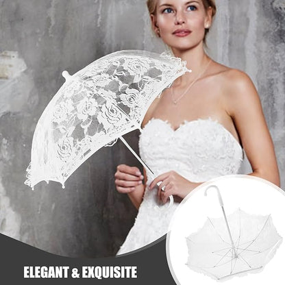 Lace Umbrella Parasol Floral White Umbrella Vintage Wedding Bridal Umbrella Photography Scene Props for Baby Shower Bridal Decorations Assorted Color A