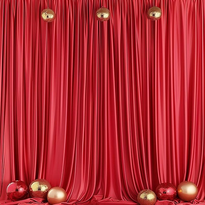 10x10ft Wrinkle Free Red Backdrop Curtain for Parties Soft Fabric Drapes Wedding Red Curtain Backdrop for Birthday Party Decorations Background for Photography 5x10ft, 2 Panels