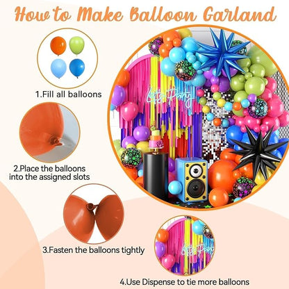Neon Balloon Arch Kit, 122Pcs Bright Orange Green Blue Hot Pink Yellow Purple Black Rainbow Balloons with Foil Star Balloons for 80s 90s Neon Party Rainbow Birthday Decorations Disco Party Backdrop