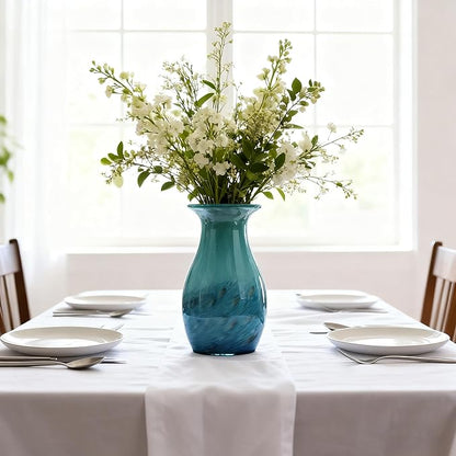 11.4" Tall Teal Glass Vase for Flowers, Hand Blown Gradient Decorative Vase for Home Decor, Centerpiece, Dining Table, Shelf, Mantel, Bathroom, Entryway, Countertop, Gift for Friends
