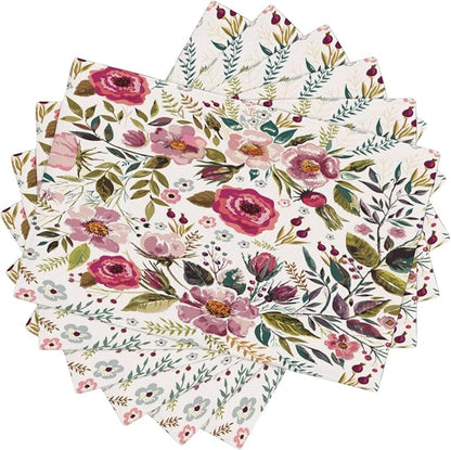 Watercolor Flower Linen Placemats Set of 4,Summer Floral Non Slip Heat-Resistant Washable Table Place Mats Tablemats for Kitchen Dining Table 6 PCS, Pink Flowers