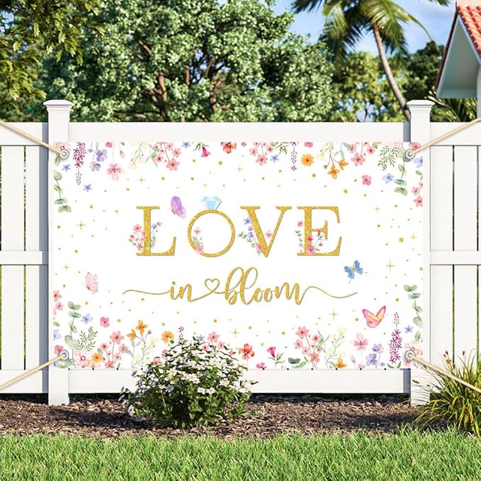 Love in Bloom Bridal Shower Decorations Backdrop Wildflower Wedding Shower Background Lower Floral Engagement Wedding Bachelorette Party Decor Supplies Photo Booth Props 70.8 x 43.3 inch