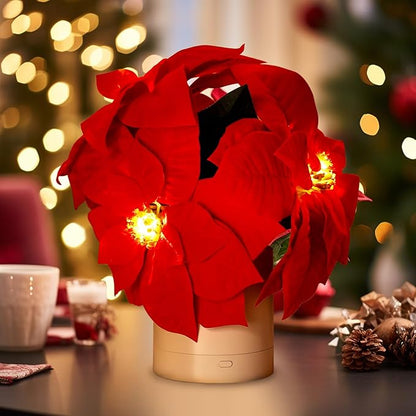 WSYEAR Red Poinsettias Artificial Christmas Flowers Lamp - Holiday Decorations and Ornaments for Xmas, New Year, Wedding Party, Seasonal Decor