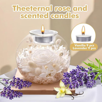 Christmas Birthday Gifts for Women Preserved Roses in Glass Dome with Scented - Romantic Preserved Flower for Women, Girlfriend, Wife, Mom, Grandma, Sister, Her-White
