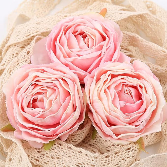 IPOPU Pink Flowers Silk Rose Heads 25PCS Fake Roses Artificial Flowers Real Touch for Wall Decoration Bouquet Flower Heads Bulk Wedding Centerpieces